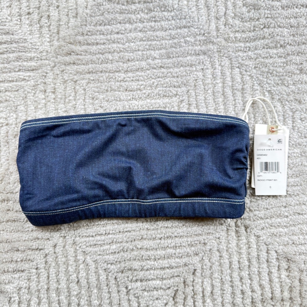 Good American Denim Print Bandeau Bikini Top Women's 0 Indigo Blue NWT americana